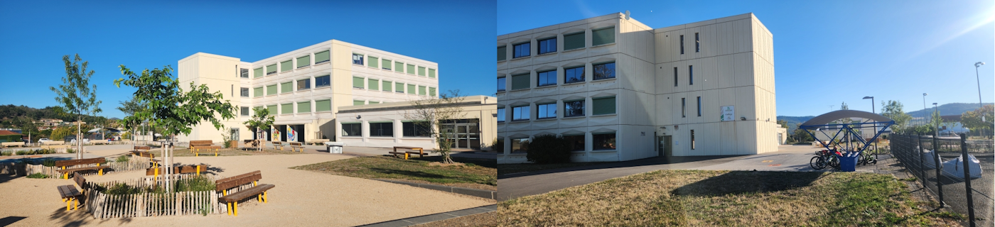 Photographies du collège sous deux angles différents.